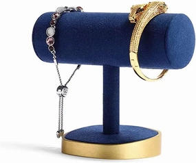 Hovering T-Bar Bracelet Necklace Bangle Pendants Anklet Tower Blue Velvet Watch Key Jewelry Display Stand for Home Organization Jewelry Rack