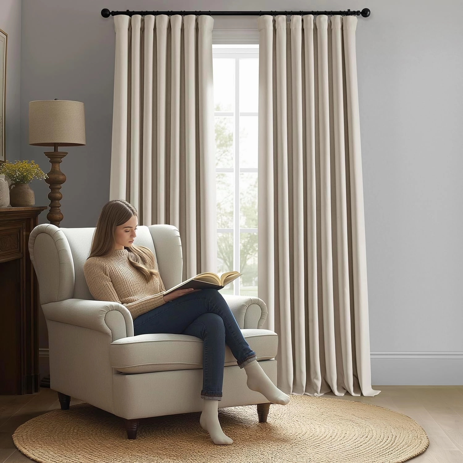 HPD Half Price Drapes - Faux Linen Curtains for Living Room (1 Panel) - 50W X 84L - Textured Room Darkening Curtains for Bedroom 84 Inches Long - Drapes for Home Decor, Birch
