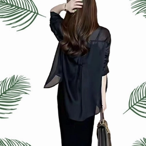 HUIQINGLI Summer Sunscreen Chiffon Shirt, Women's Long Sleeve Uv Blocking Shirts, Lightweight Breathable Loose Blouse