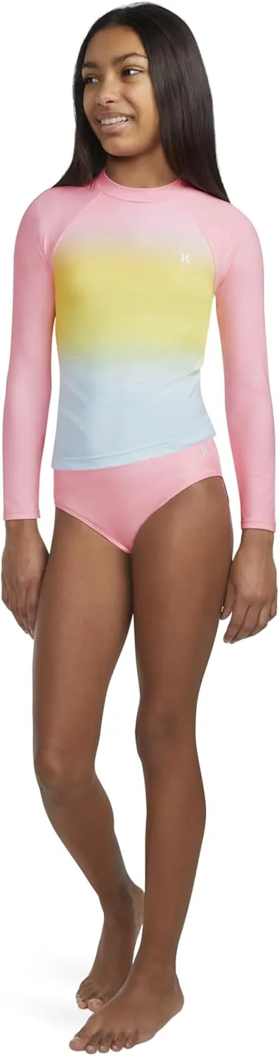Hurley Girls Long Sleeve Rash Guard 2-Piece Swimsuit