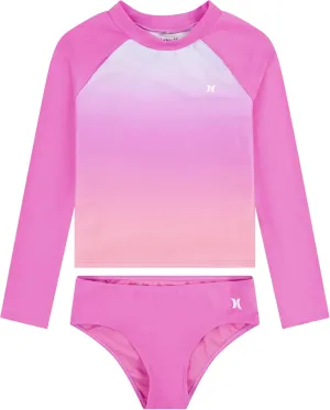 Hurley Girls Long Sleeve Rash Guard 2-Piece Swimsuit