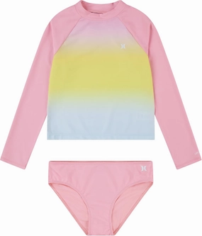 Hurley Girls Long Sleeve Rash Guard 2-Piece Swimsuit