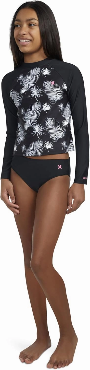 Hurley Girls Long Sleeve Rash Guard 2-Piece Swimsuit