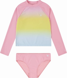 Hurley Girls Long Sleeve Rash Guard 2-Piece Swimsuit