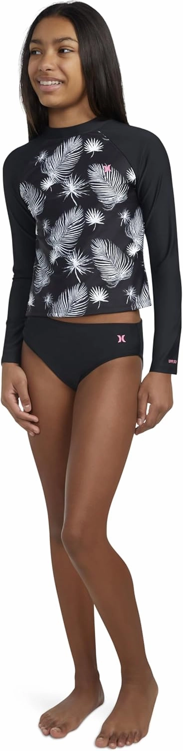 Hurley Girls Long Sleeve Rash Guard 2-Piece Swimsuit