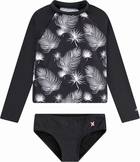 Hurley Girls Long Sleeve Rash Guard 2-Piece Swimsuit