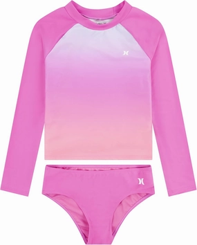 Hurley Girls Long Sleeve Rash Guard 2-Piece Swimsuit