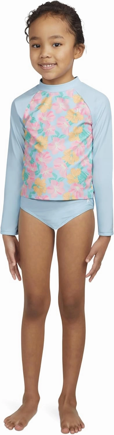 Hurley Girls Long Sleeve Rash Guard 2-Piece Swimsuit