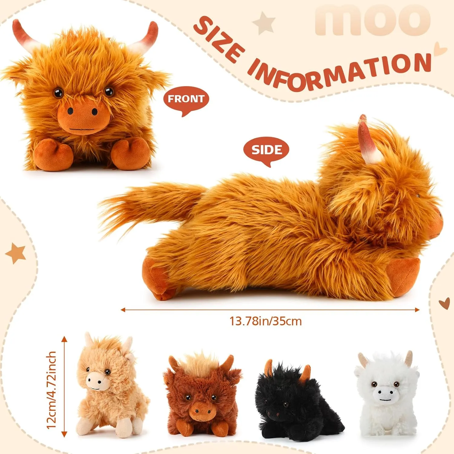 HyDren 5 Pcs Highland Cows Stuffed Animal 13.78 Inch Mommy Highland Cow Plush with 4 Little Babies Soft Plush Toy Set for Boys and Girls Birthday Party Favors (Lying Style)