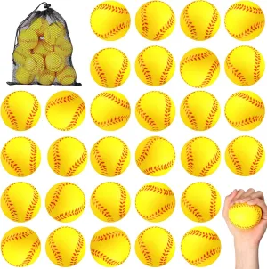 HyDren 50 Pack 2.5 Inch Mini Softball Stress Balls Party Favor Foam Sports Balls Tiny Baseball Toys Team Gifts for Boys Girls Party Supplies School Carnival Reward Ball Games, Yellow