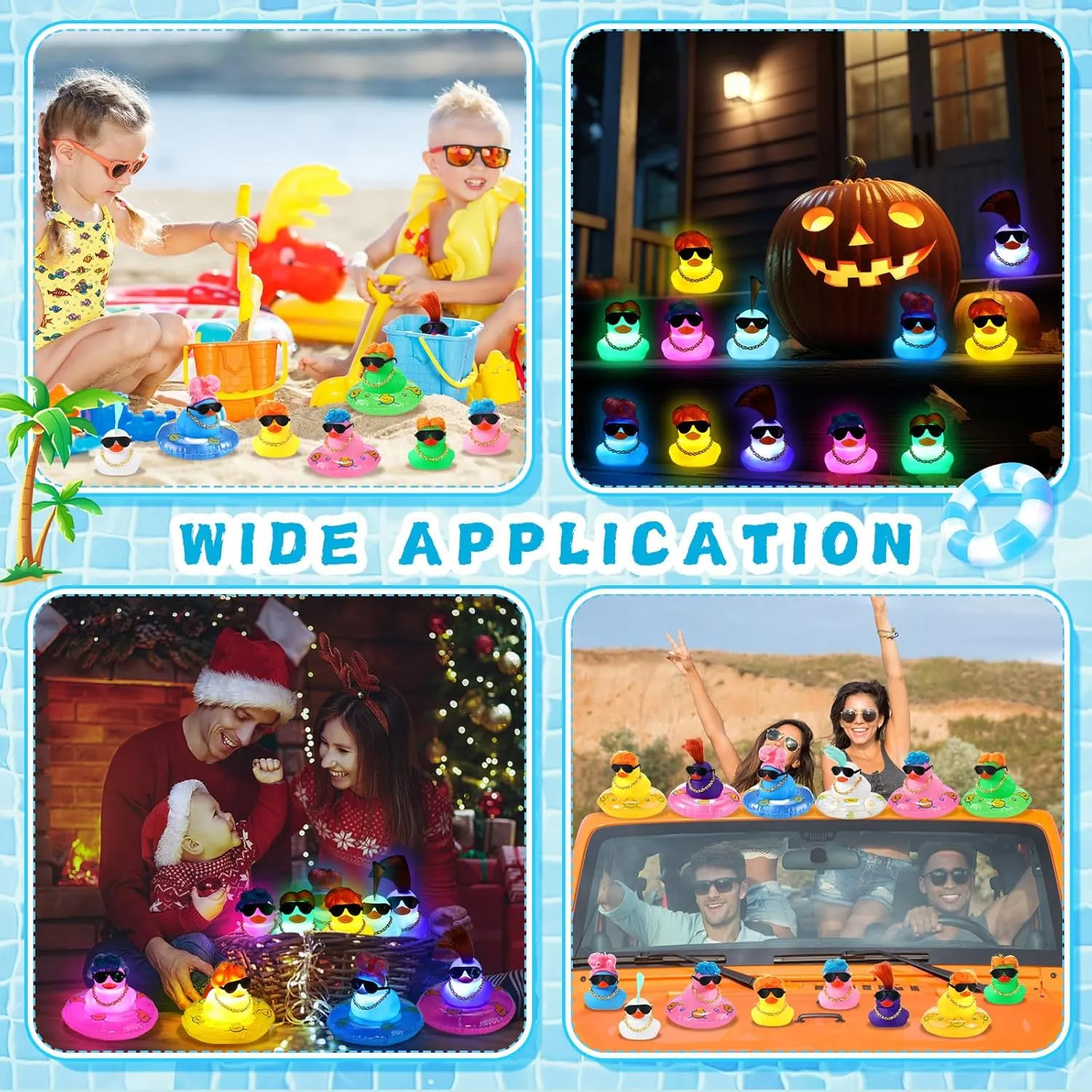 HyDren 50 Pcs Light Up Rubber Ducks Bulk Small Cute Ducks Operation Christmas Bath with Wig up Funny Shower Ducks for Boys Girls Birthday Holiday Pool Party Favors (Vivid Colors)