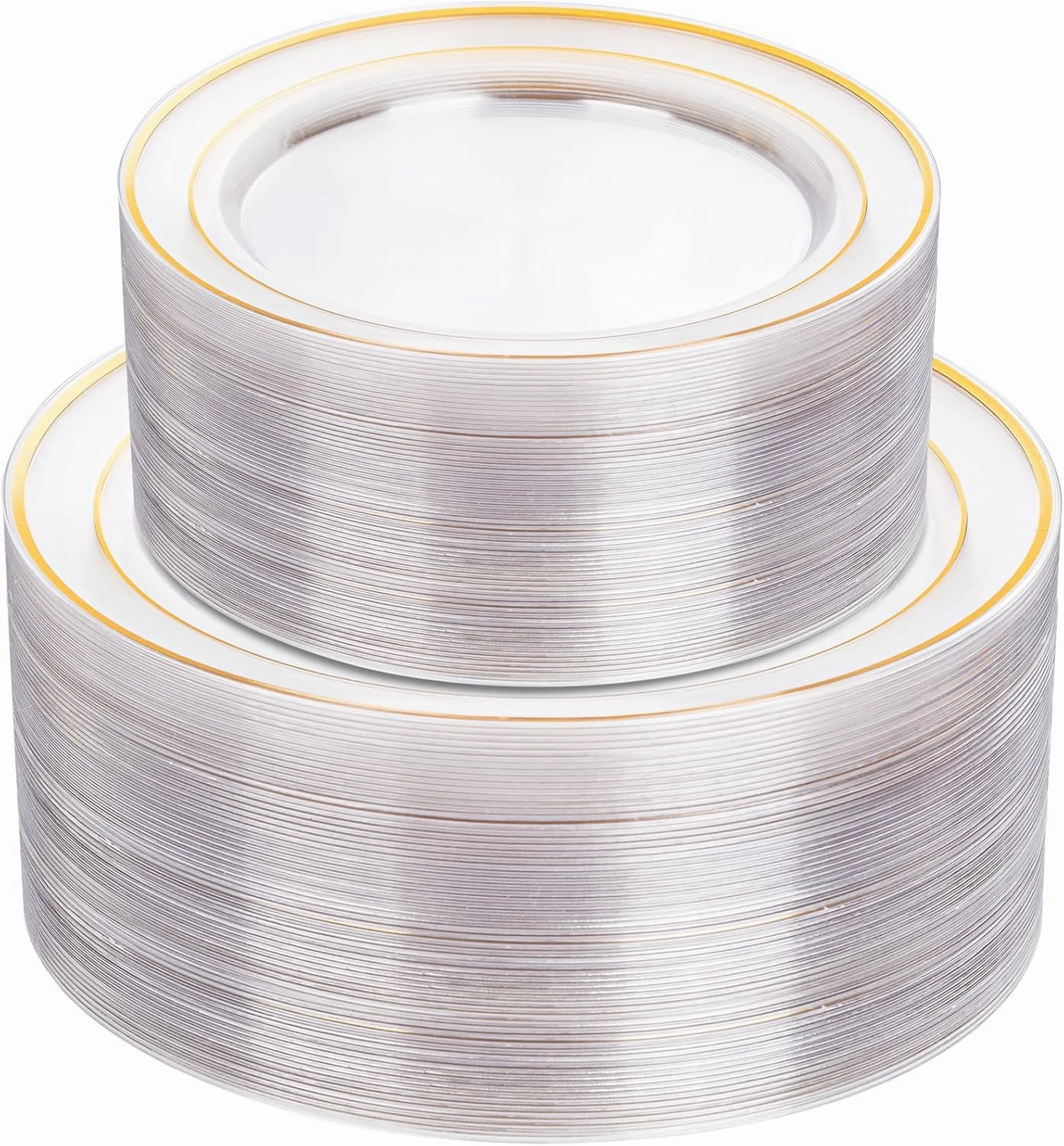 I00000 102 Pcs Clear Gold Plastic Plates - Disposable Party Plates, Gold Plates Disposable Include 51 Dinner Plates and 51 Dessert Plates, Plastic Plates for Party, Holiday, Wedding & Birthday