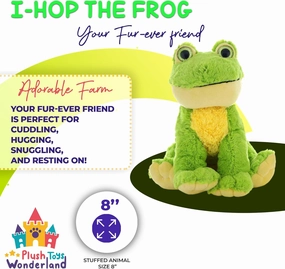 I-HOP The Frog 8 Inch Stuffed Animal Soft Green Plush Frog Toy for Kids Toddlers Boys Girls Cuddly Amphibian Plushie for Birthday Gift Holiday Collectible Decorations & Playtime