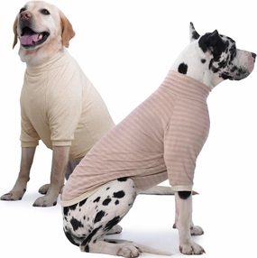 IECOii 2 Packs|4XLarge|High Neck Breathable Dog Pullover Shirt with Sleeve|Quick Dry Daily Wear|Soft Pjs Homewear,Pet Top Underwear|Full Belly Coverage Sweatshirt Great Dane,Pink Stripe Apricot