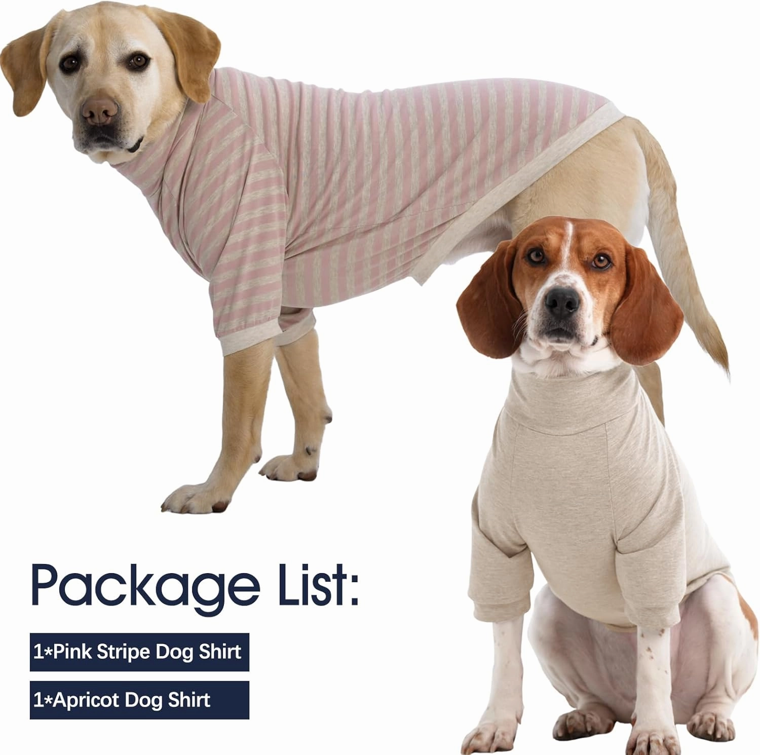 IECOii 2 Packs|4XLarge|High Neck Breathable Dog Pullover Shirt with Sleeve|Quick Dry Daily Wear|Soft Pjs Homewear,Pet Top Underwear|Full Belly Coverage Sweatshirt Great Dane,Pink Stripe Apricot