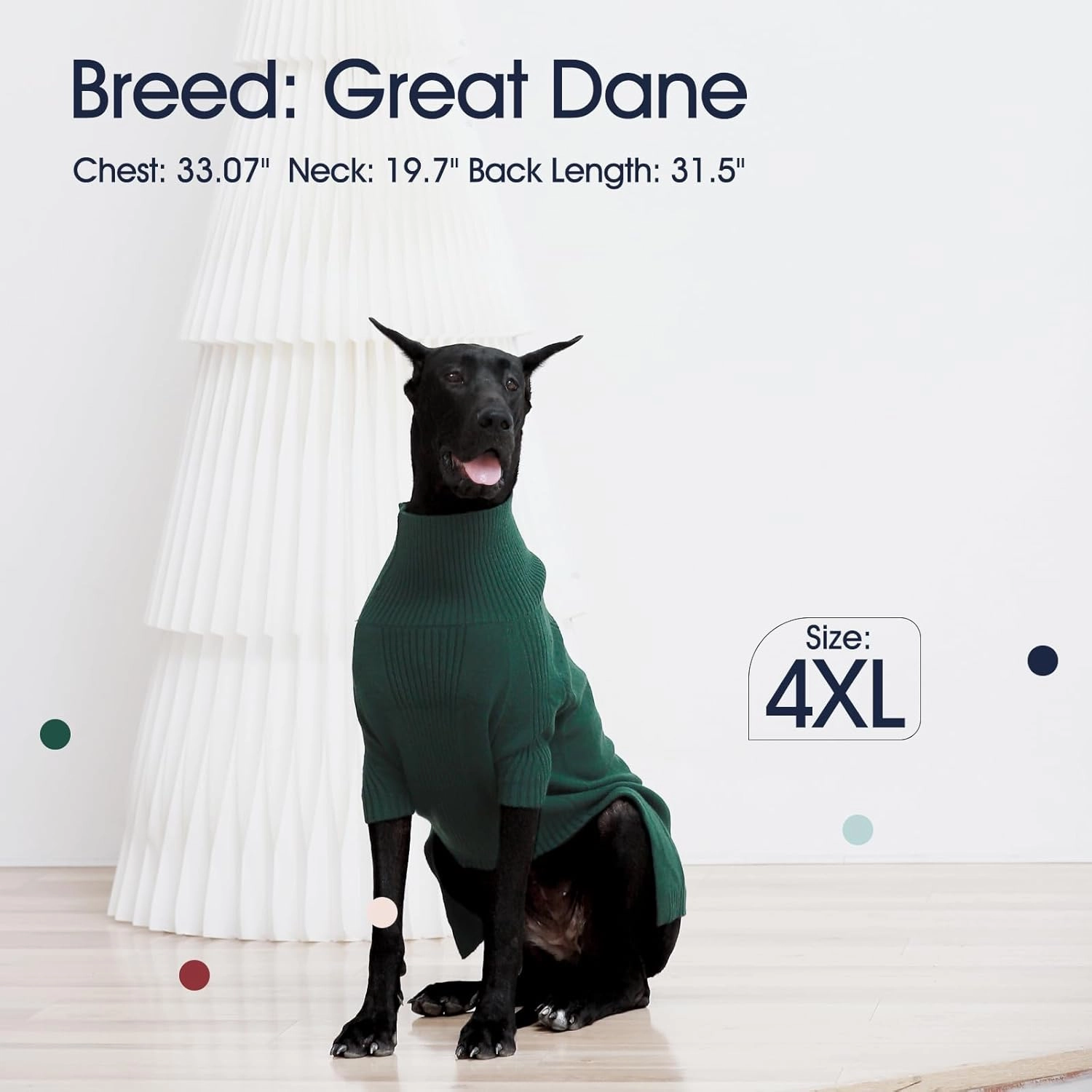 IECOii Extra-Large Dog Sweater 4XL,Christmas Dog Sweaters for Extra Large Dogs Girl Boy,Turtleneck Knitted Knitwear for Pet,Easy On Doggie Sweatshirt Dog Sweater for Doberman,Great Dane(Green,XXXXL)