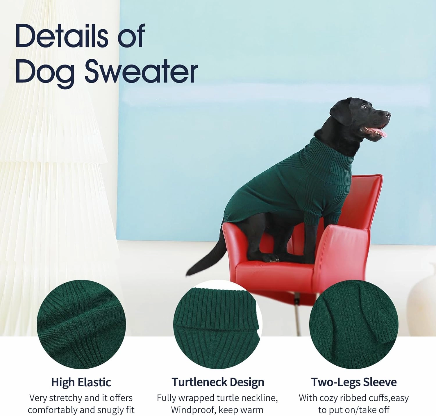 IECOii XXL Dog Sweater,Knit Big Dog Sweater Christmas,Pet Turtleneck Doggy Sweatshirt for Extra Large Dogs boy Girl,Large Size Dog Cold Weather Outfit English Bulldog Clothes for Winter,(Green XXL)