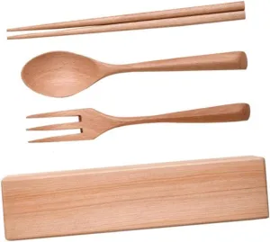 IMIKEYA 1set Portable Wooden Cutlery of Fork Spoon Chopsticks for Home Tableware Travel Camping Dinnerware Includes Wooden Box for Easy Carrying