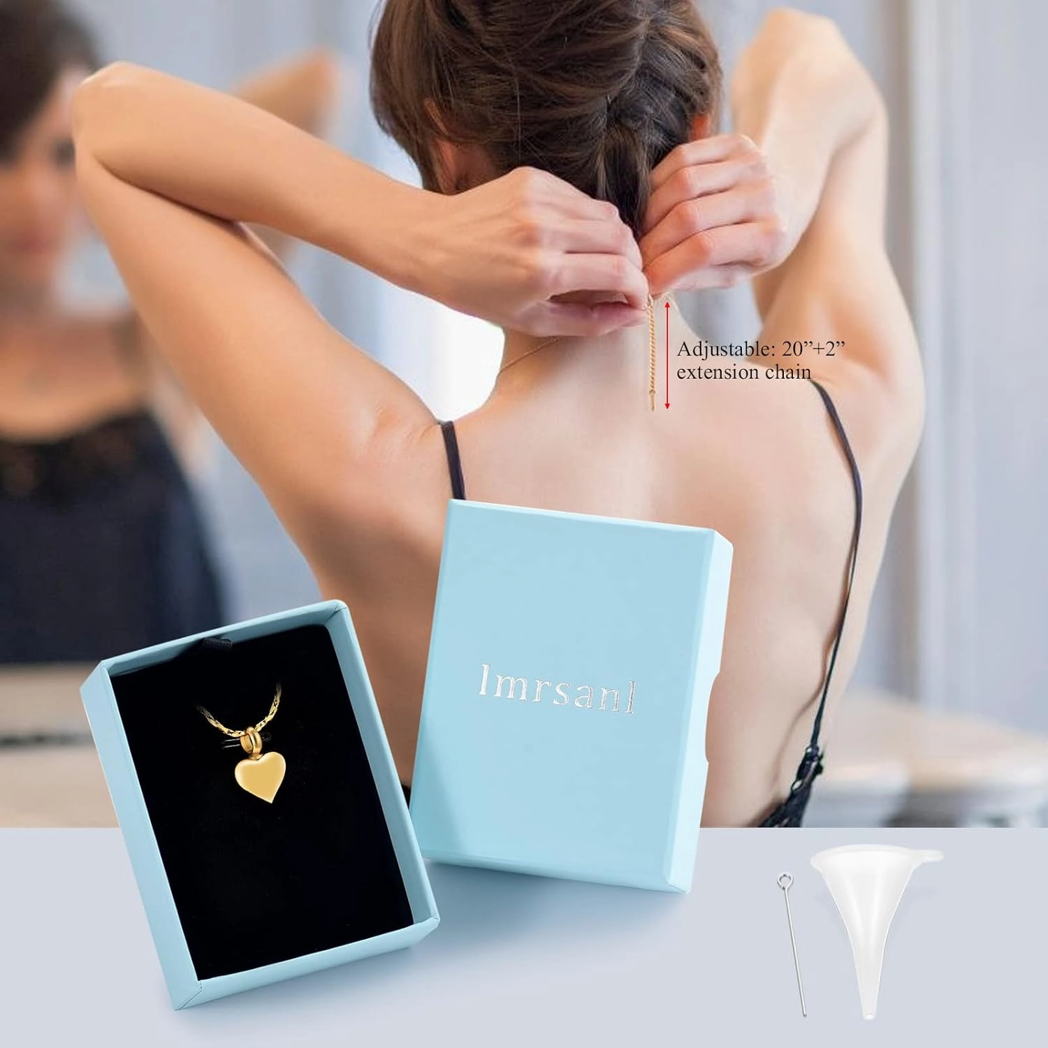 Imrsanl Small Heart Cremation Urn Necklace for Ashes Stainless Steel Memorial Ash Pendant Keepsake Jewelry