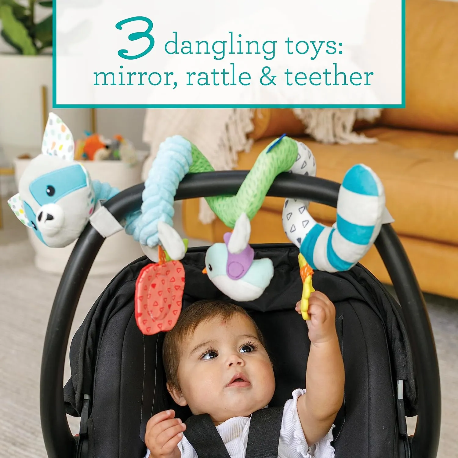 Infantino Spiral Activity Toy - Textured Play Activity Toy for Sensory Exploration and Engagement, Ages 0 and Up, Blue Raccoon