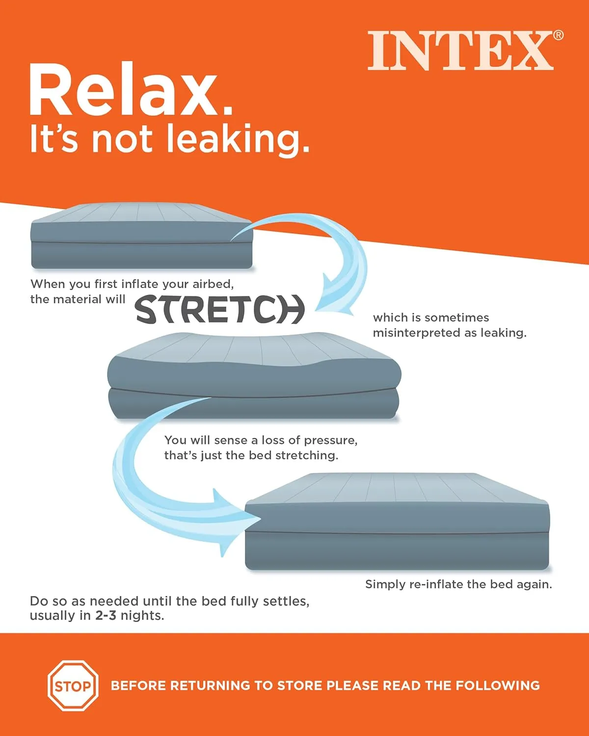 Intex 64758E Dura-Beam Standard Downy Air Mattress: Fiber-Tech, Full Size, 10in Bed Height, 600lb Weight Capacity, Pump Sold Separately