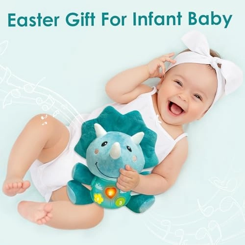 iPlay, iLearn Baby Dinosaur Musical Toys, Newborn Boys Gift, Soft Dino Plush Stuffed Animal, Infant Light Music Time, 1st Easter Basket Shower Stuffers for 0 1 2 3 6 9 12 18 Month 1-3 Yrs Toddler Girl