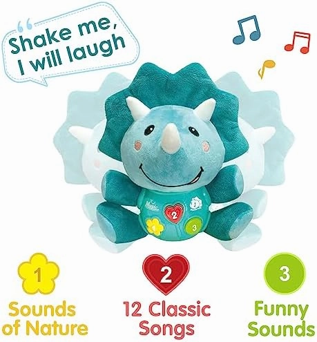 iPlay, iLearn Baby Dinosaur Musical Toys, Newborn Boys Gift, Soft Dino Plush Stuffed Animal, Infant Light Music Time, 1st Easter Basket Shower Stuffers for 0 1 2 3 6 9 12 18 Month 1-3 Yrs Toddler Girl