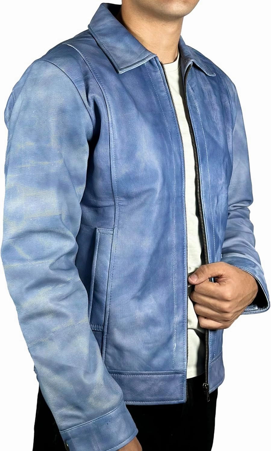 Isaac & David Chicago Men's New Black/Brown Lambskin Leather Classic Open Bottom Jacket Motorcycle Vintage Racing Jacket