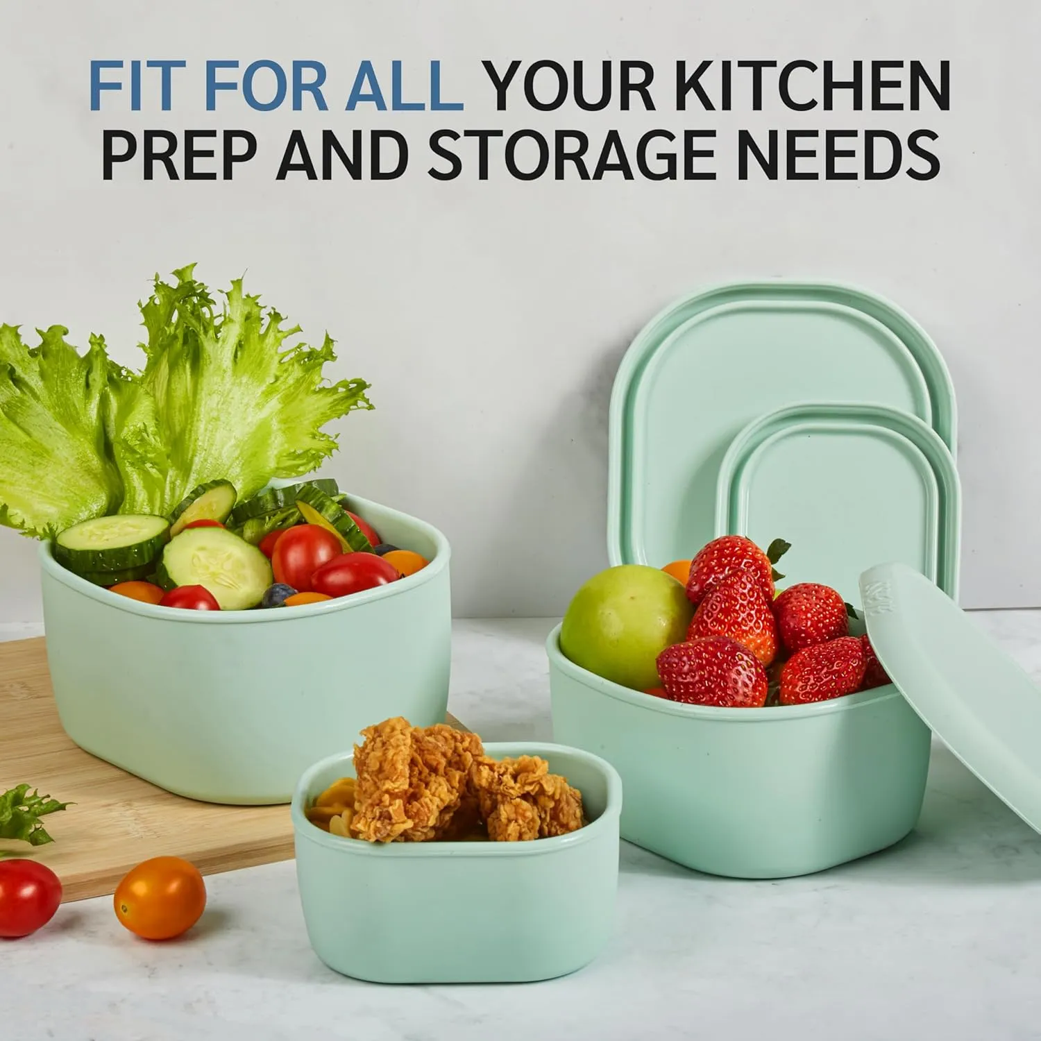 ISSEVE 12Pcs/Set Nesting Silicone Food Storage Containers with Lids, BPA Free Reusable Meal Prep Silicone Containers Airtight, Freezer Dishwasher Safe (33.8oz, 20oz, 10oz, 6.7oz, 1.3oz) (Green)