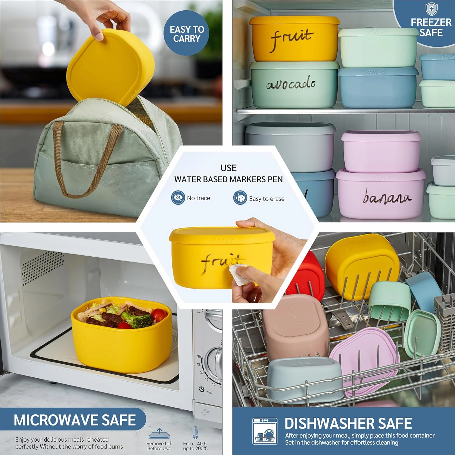 ISSEVE 12Pcs/Set Nesting Silicone Food Storage Containers with Lids, BPA Free Reusable Meal Prep Silicone Containers Airtight, Freezer Dishwasher Safe (33.8oz, 20oz, 10oz, 6.7oz, 1.3oz) (Yellow)