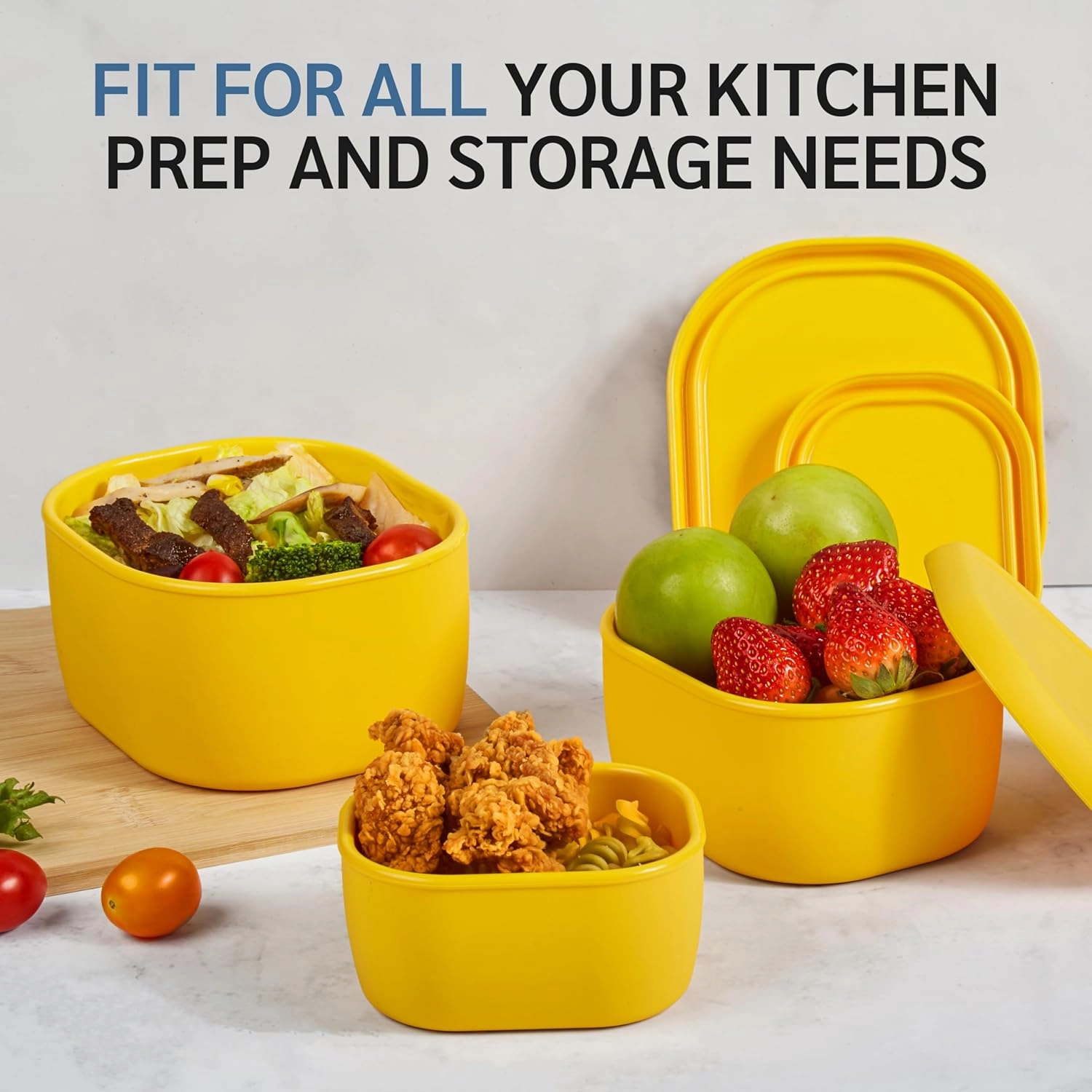 ISSEVE 12Pcs/Set Nesting Silicone Food Storage Containers with Lids, BPA Free Reusable Meal Prep Silicone Containers Airtight, Freezer Dishwasher Safe (33.8oz, 20oz, 10oz, 6.7oz, 1.3oz) (Yellow)