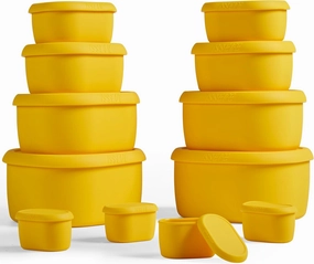 ISSEVE 12Pcs/Set Nesting Silicone Food Storage Containers with Lids, BPA Free Reusable Meal Prep Silicone Containers Airtight, Freezer Dishwasher Safe (33.8oz, 20oz, 10oz, 6.7oz, 1.3oz) (Yellow)