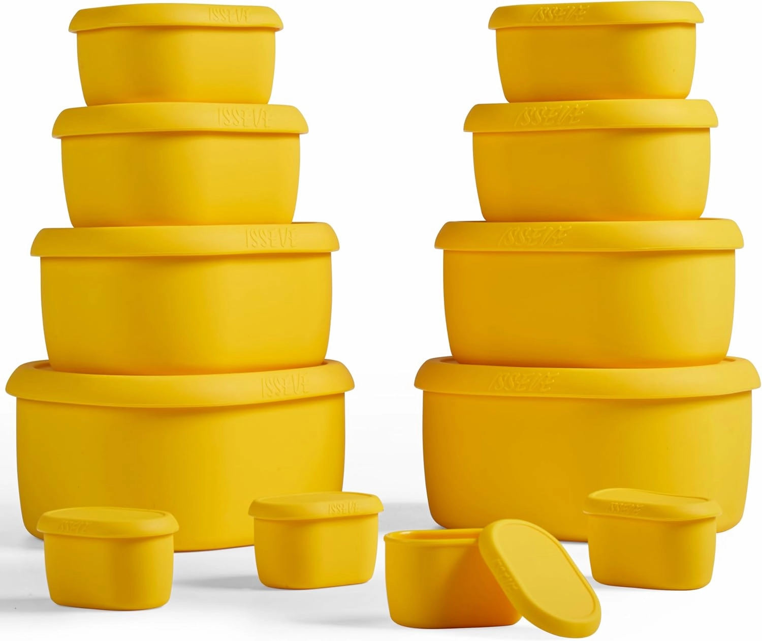 ISSEVE 12Pcs/Set Nesting Silicone Food Storage Containers with Lids, BPA Free Reusable Meal Prep Silicone Containers Airtight, Freezer Dishwasher Safe (33.8oz, 20oz, 10oz, 6.7oz, 1.3oz) (Yellow)