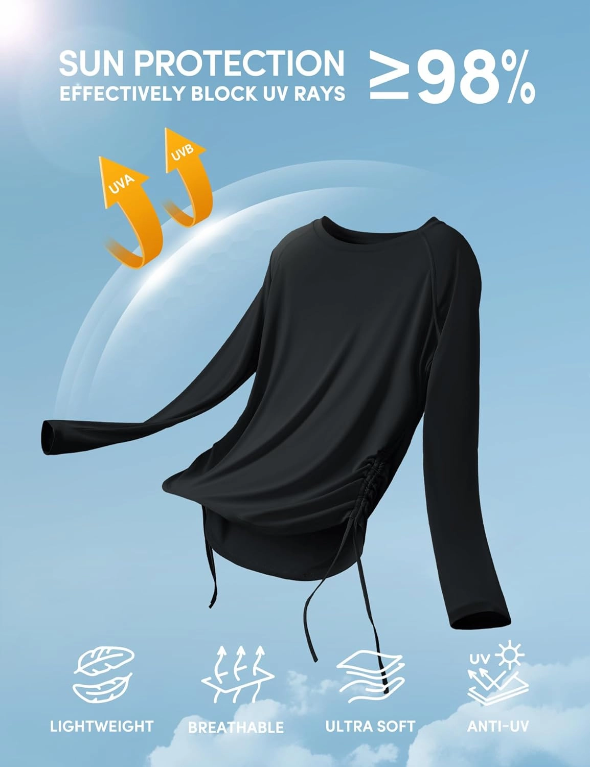 IUGA Rash Guard for Women UPF 50  Long Sleeve Sun Shirts Swim Shirts for Women Lightweight UV Protection Shirts Hiking Tops