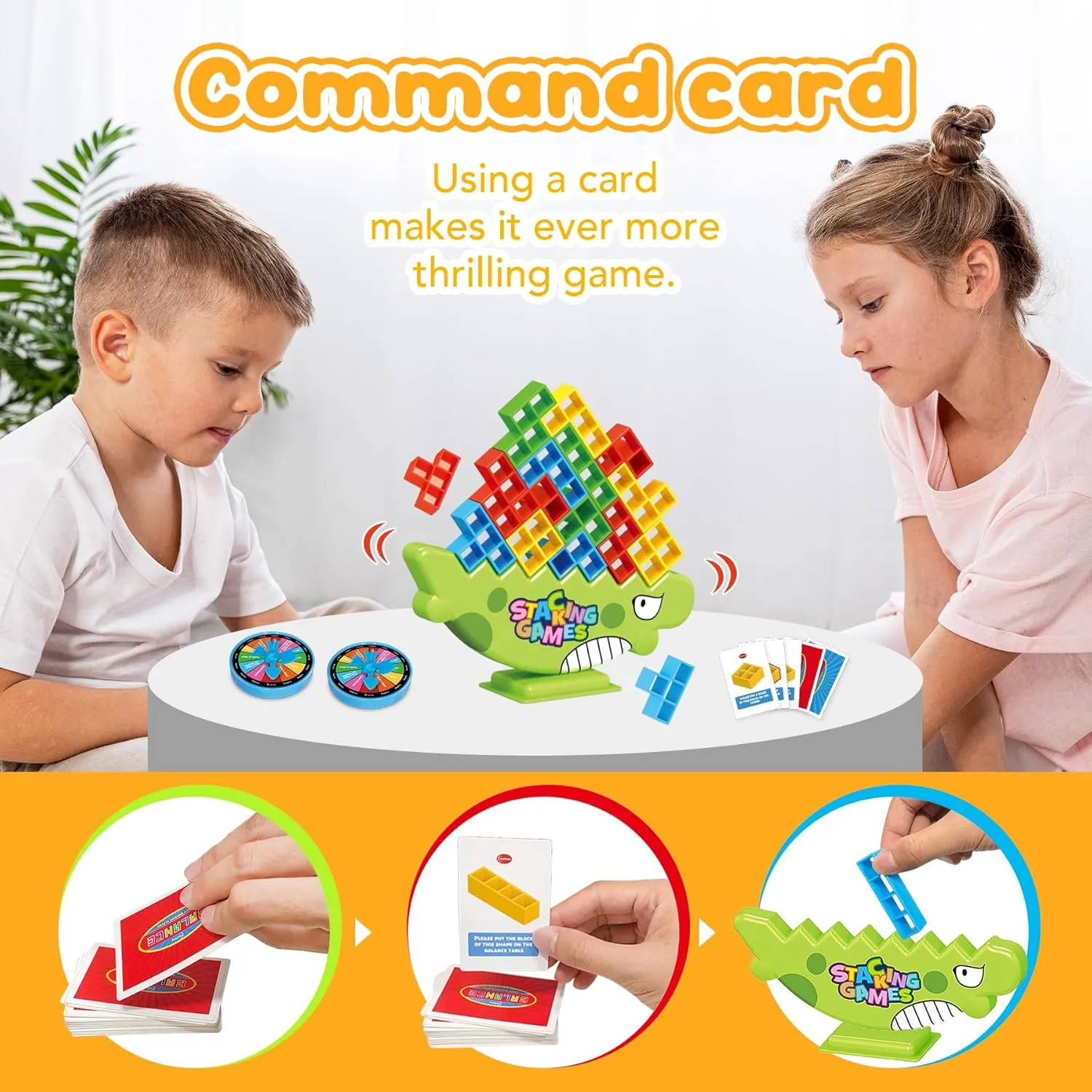 iYuePeng 48Pcs Dinosaur Stack Attack Building Balance Game, Swing Stack Board Game with Cards for Kids Age 3 , Drop The Pile of Blocks Toys for Kids & Adult, 2 Players, Family, Parties, Travel