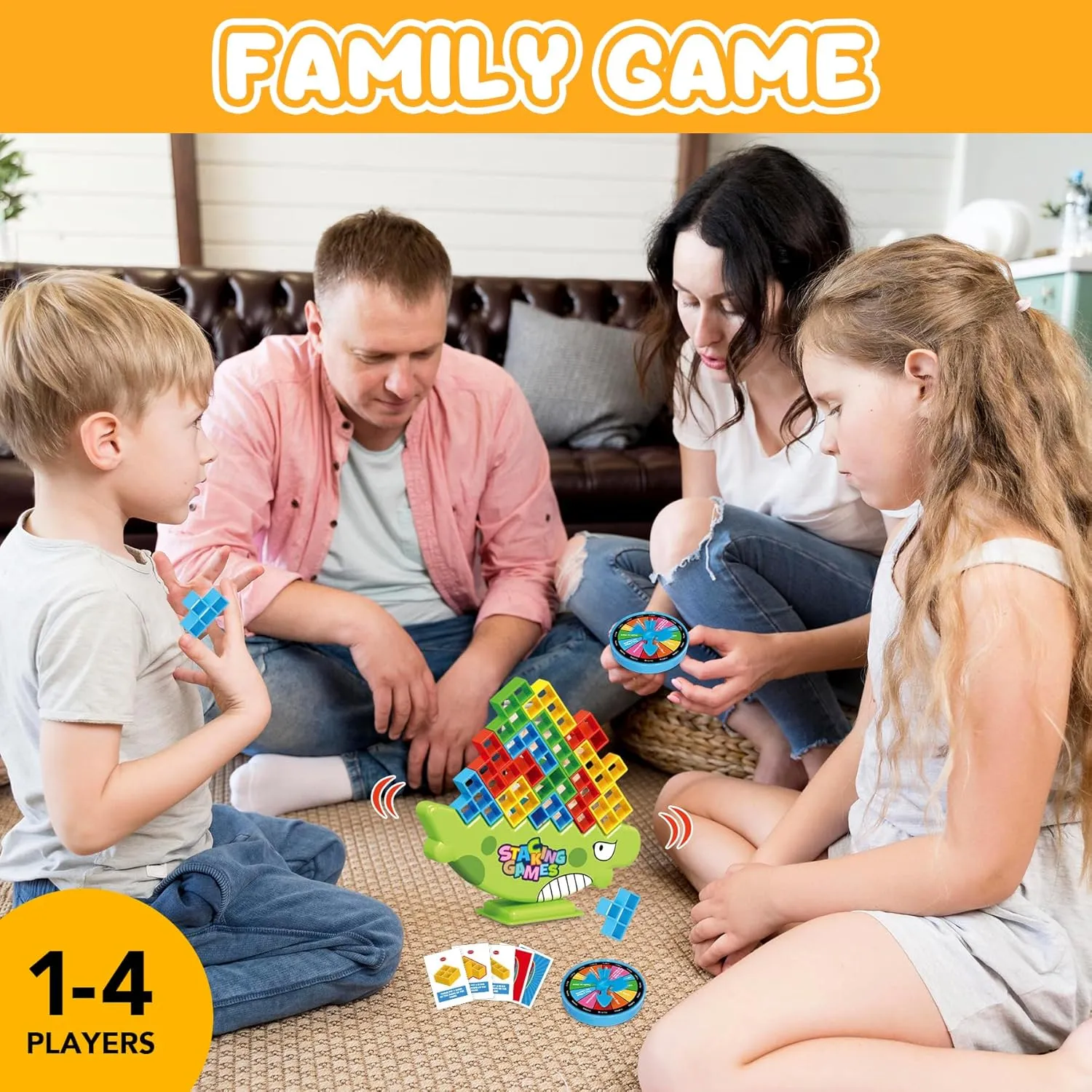 iYuePeng 48Pcs Dinosaur Stack Attack Building Balance Game, Swing Stack Board Game with Cards for Kids Age 3 , Drop The Pile of Blocks Toys for Kids & Adult, 2 Players, Family, Parties, Travel
