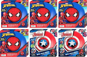 JA-RU Marvel Avengers Spiderman & Captain America Shield Water Gun Blaster (6 Units) Super Hero Water Squirter for Kids. Swimming Pool Toys. Outdoor Water Games. 4S-2C-6818-6