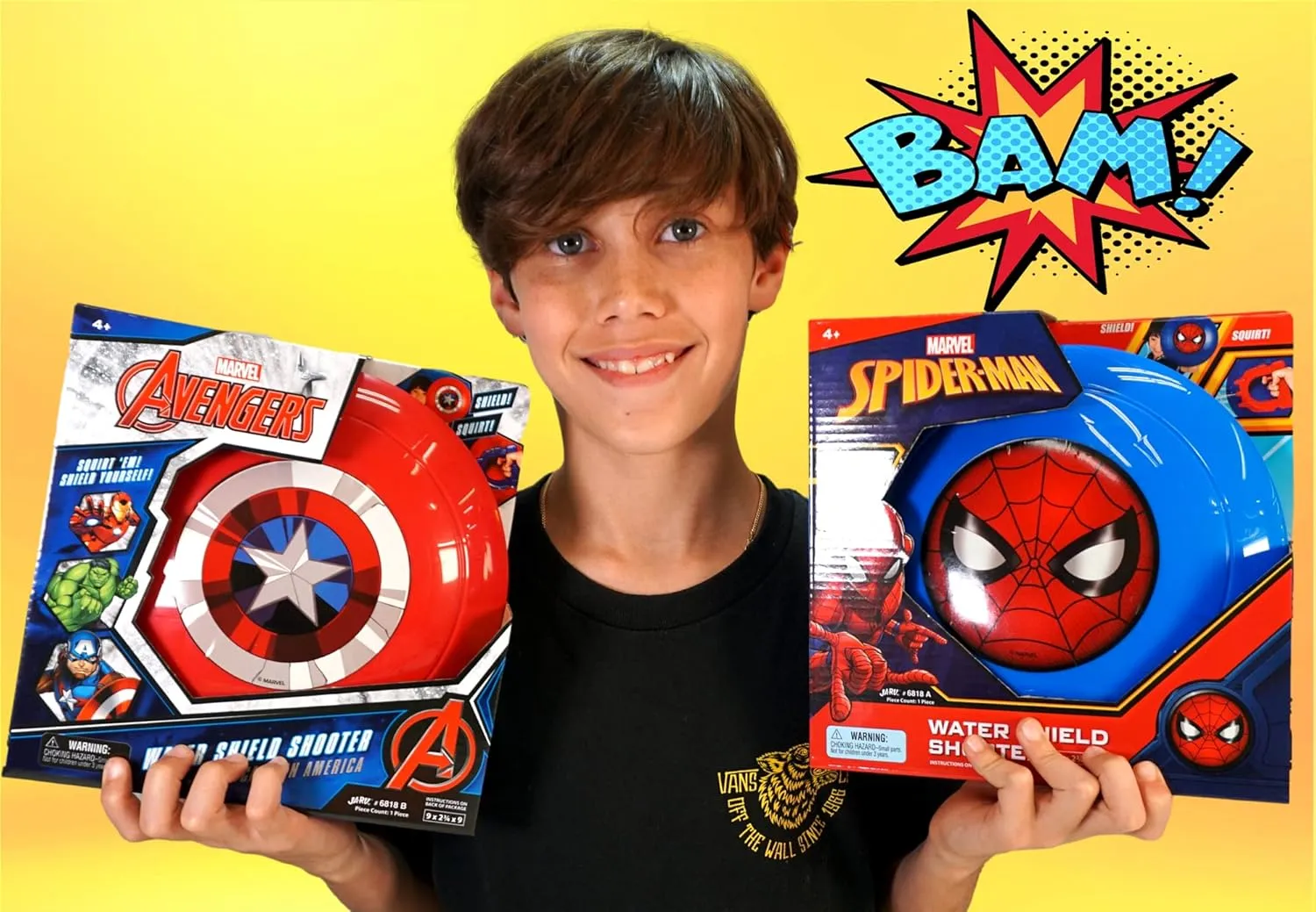 JA-RU Marvel Avengers Spiderman & Captain America Shield Water Gun Blaster (6 Units) Super Hero Water Squirter for Kids. Swimming Pool Toys. Outdoor Water Games. 4S-2C-6818-6