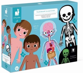 Janod 4-Puzzle Educational Human Body Floor Puzzle in 50, 75 and 100-pieces – Ages 5  - J02681