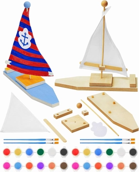Jenaai 20 Pcs DIY Wooden Boat Kits Wooden Sailboat to Paint Decorate Unfinished Wood Blank Craft Model Boat Toy Sailboat Building Activities for Kids DIY Projects Handmade Gift Birthday Party School
