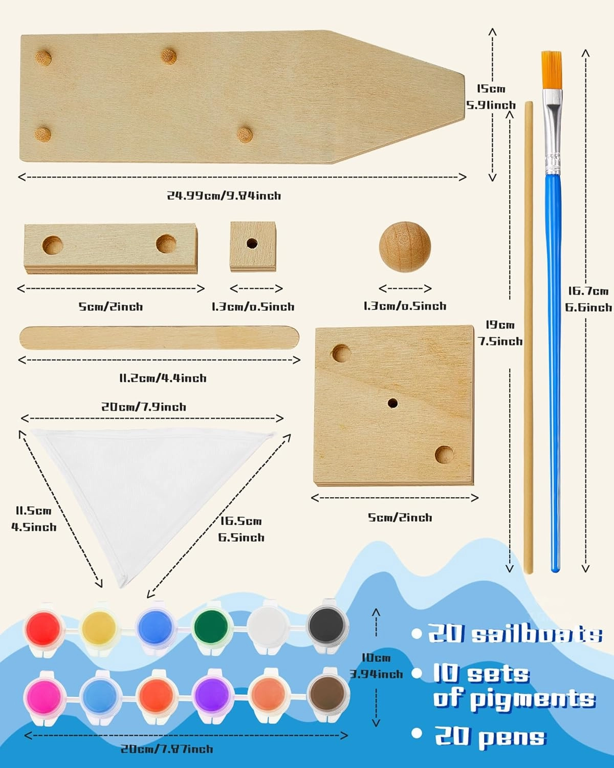 Jenaai 20 Pcs DIY Wooden Boat Kits Wooden Sailboat to Paint Decorate Unfinished Wood Blank Craft Model Boat Toy Sailboat Building Activities for Kids DIY Projects Handmade Gift Birthday Party School