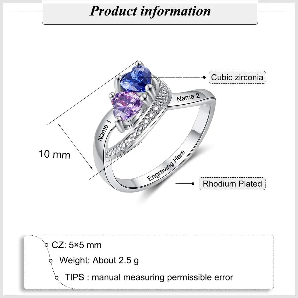 JewelOra Personalized Promise Rings for Her Custom Engraved Name Engagement with 2 Simulated Birthstone Personalized Wedding Bands Jewelry for Women