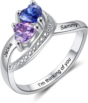 JewelOra Personalized Promise Rings for Her Custom Engraved Name Engagement with 2 Simulated Birthstone Personalized Wedding Bands Jewelry for Women