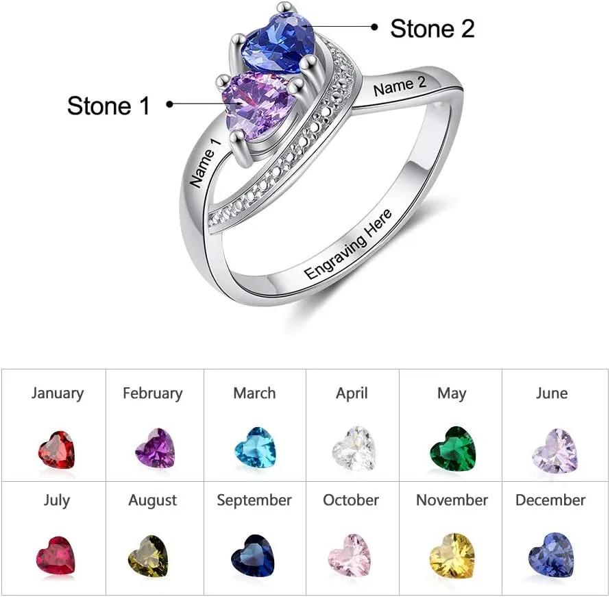 JewelOra Personalized Promise Rings for Her Custom Engraved Name Engagement with 2 Simulated Birthstone Personalized Wedding Bands Jewelry for Women