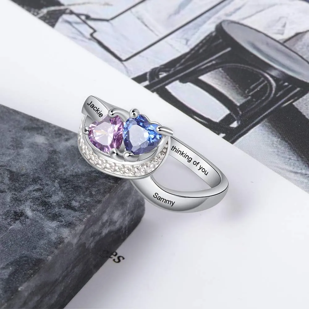 JewelOra Personalized Promise Rings for Her Custom Engraved Name Engagement with 2 Simulated Birthstone Personalized Wedding Bands Jewelry for Women
