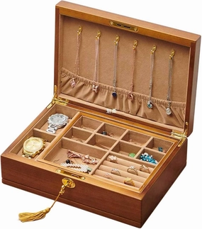 Jewelry Box , 2 Layer Solid Wood Jewelry Box with Lock and Key for Women V-intage Velvet Jewelry Organizer Storage Holder Display Case for Earrings Rings Necklaces Bracelet Watch B-Small(A,Medium)