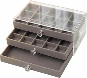 Jewelry Box, Jewelry Box with 3 Drawers 3 Layers Clear Plastic Jewelry Case with Velvet Lining for Women Portable Jewellery Storage Holder Display for Ring Earrings Necklace Bracelet Bangle Watch Gre