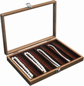 Jewelry Box, Wooden Jewelry Organizer Box with Clear Glass Lid Jewelry Holder Organizer Velvet Jewelry Storage Case for Women Earrings Rings Necklaces Bracelet Watch D(D) (A)
