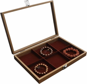 Jewelry Box, Wooden Jewelry Organizer Box with Clear Glass Lid Jewelry Holder Organizer Velvet Jewelry Storage Case for Women Earrings Rings Necklaces Bracelet Watch D(G) (A)