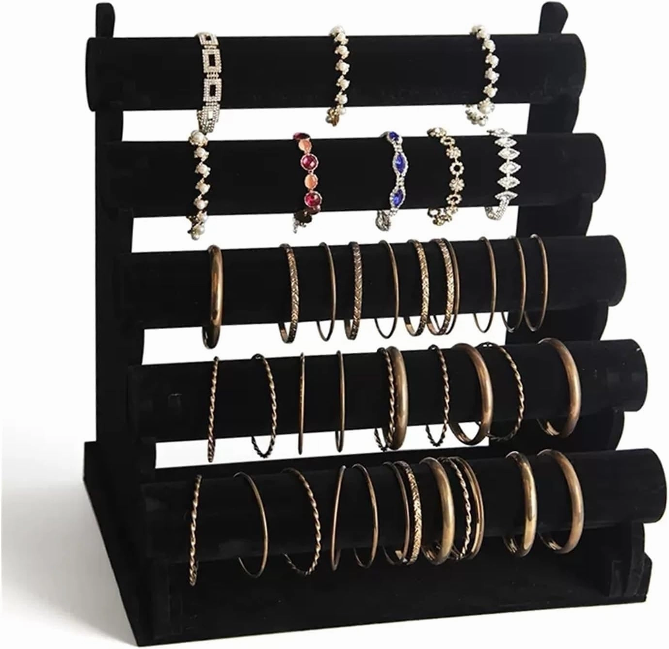 Jewelry Holder 5 Tier Bracelet Holder Jewelry Display Stand Detachable Velvet Bracelet Watch Display Stand Necklace Storage Holder Display Stand(B)